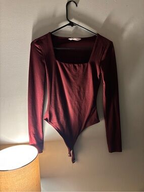 Bluenotes Long Sleeve Square Neck Bodysuit - Burgundy